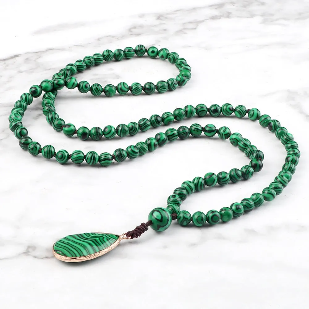 Natural Malachite Stone Beaded Necklaces&amp;Bracelets Women Green Beads Pendants
