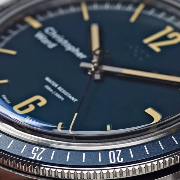 New Christopher Ward C65 Trident Diver Vintage Style Blue Dial Watch 41MM Oak