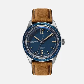 New Christopher Ward C65 Trident Diver Vintage Style Blue Dial Watch 41MM Oak