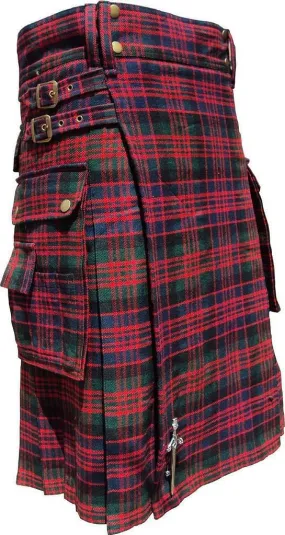 New Kilt Scottish Modern McDonald Tartan Utility Fashion Pocket Active Men KILT with Pin