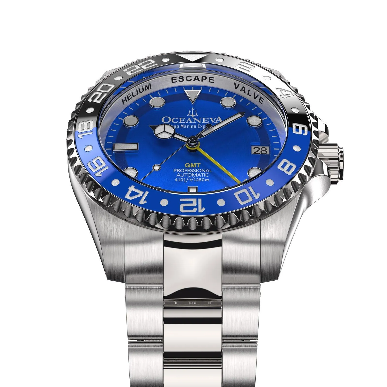 Oceaneva Men's GMT Automatic Deep Marine Explorer 1250M Pro Diver Blue Dial Watch