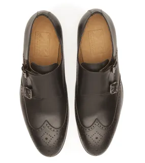 Pair of Kings Men's The Straight Black Leather Double Monk Strap Handmade Shoe