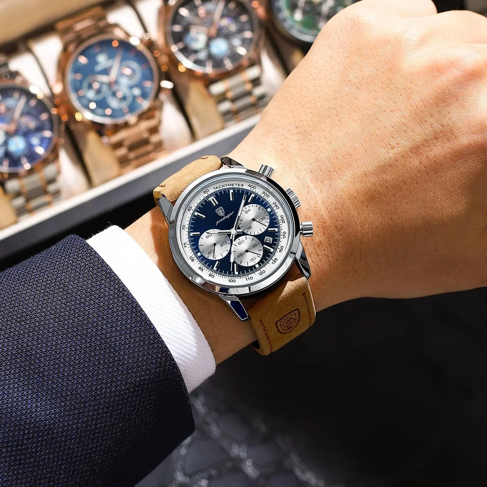 POEDAGAR Chronograph Watch: Elegant Waterproof Timepiece for Men