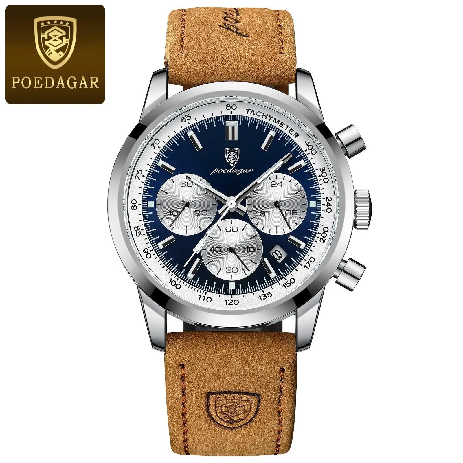 POEDAGAR Chronograph Watch: Elegant Waterproof Timepiece for Men