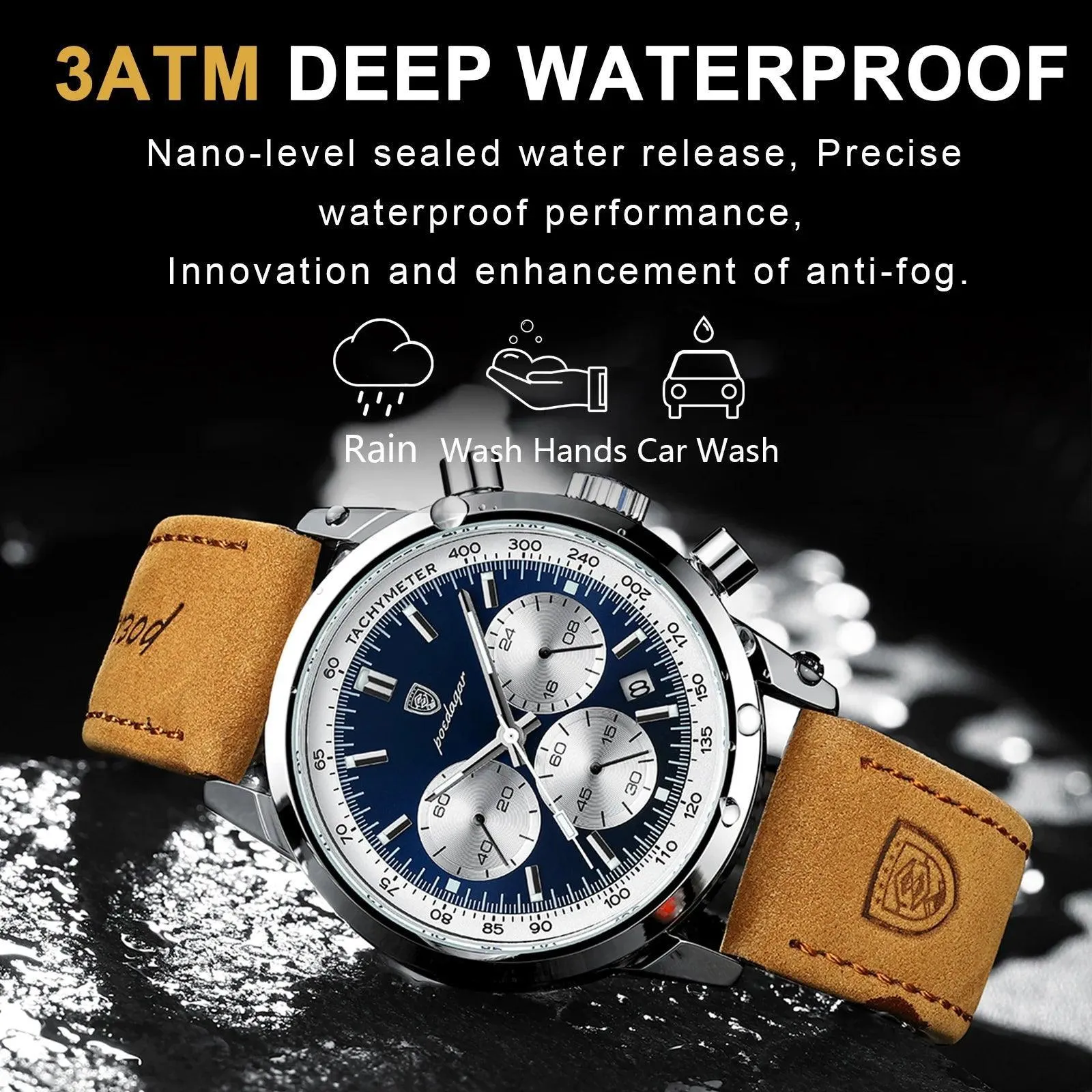 POEDAGAR Chronograph Watch: Elegant Waterproof Timepiece for Men