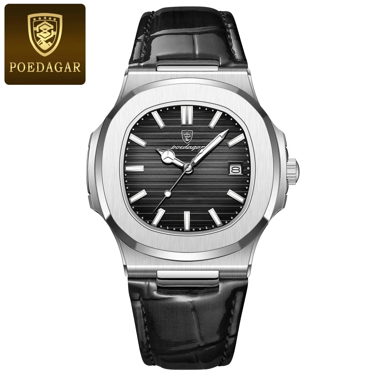 POEDAGAR Luxury Men's Waterproof Watch – Luminous, Leather Strap, Sporty & Casual