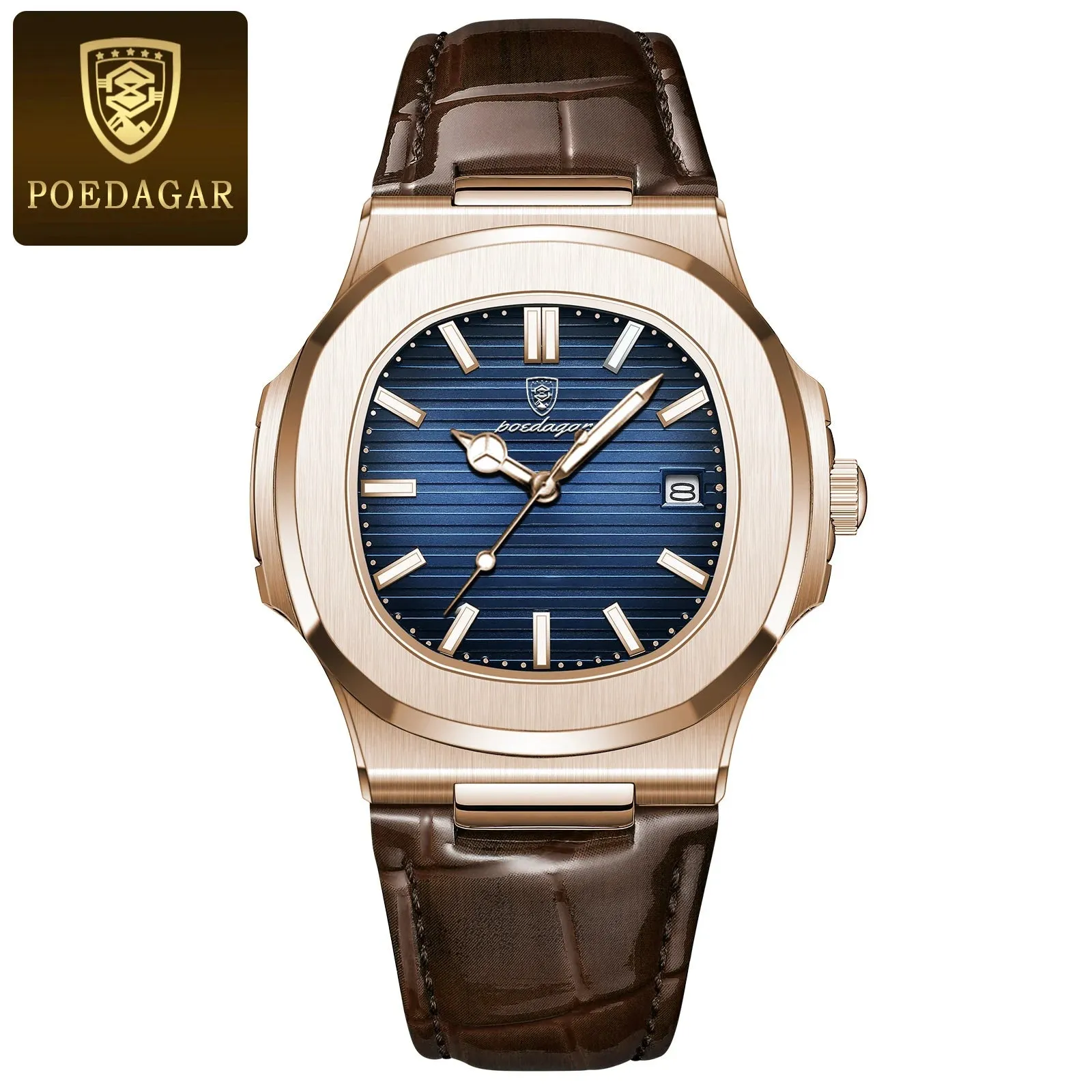 POEDAGAR Luxury Men's Waterproof Watch – Luminous, Leather Strap, Sporty & Casual