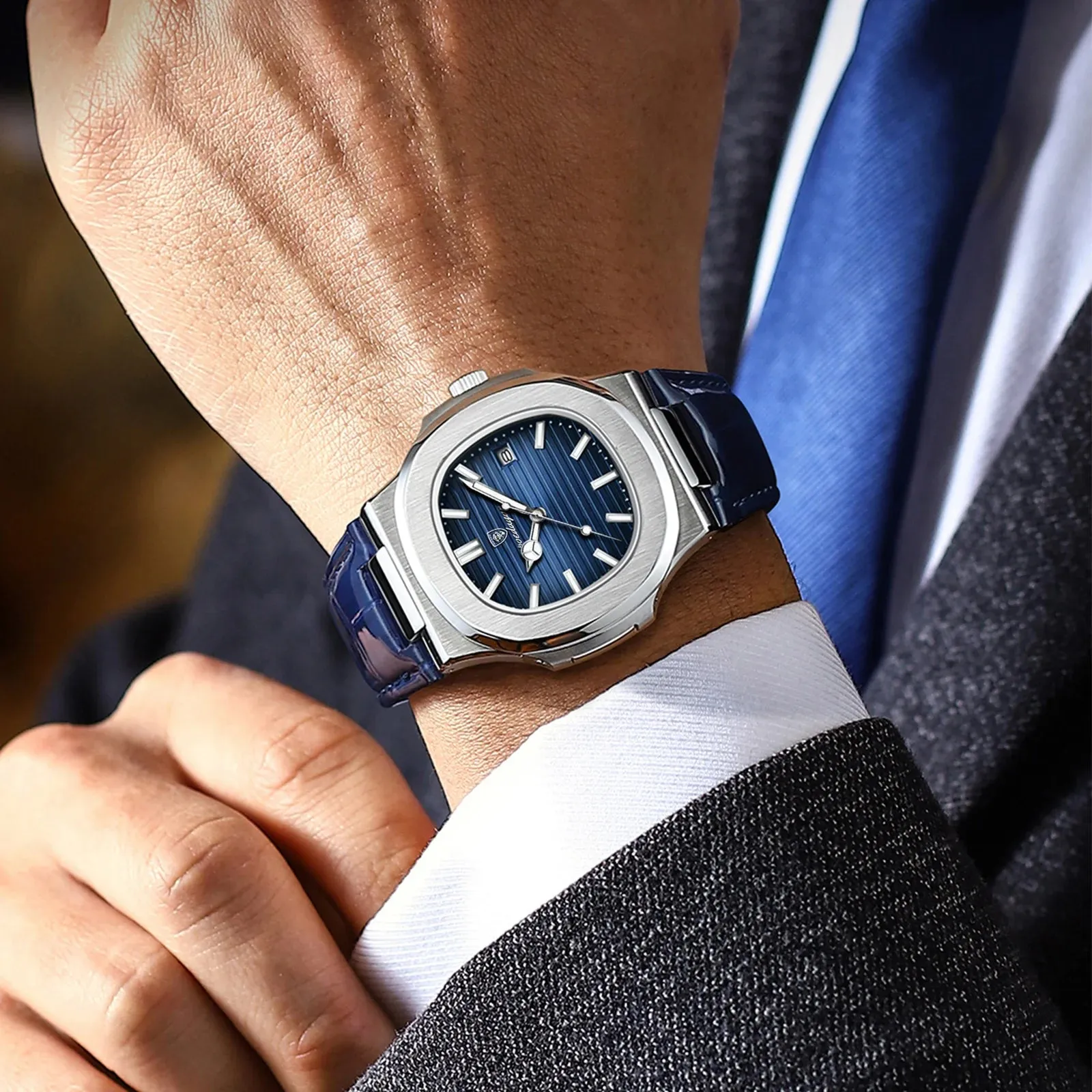 POEDAGAR Luxury Men's Waterproof Watch – Luminous, Leather Strap, Sporty & Casual