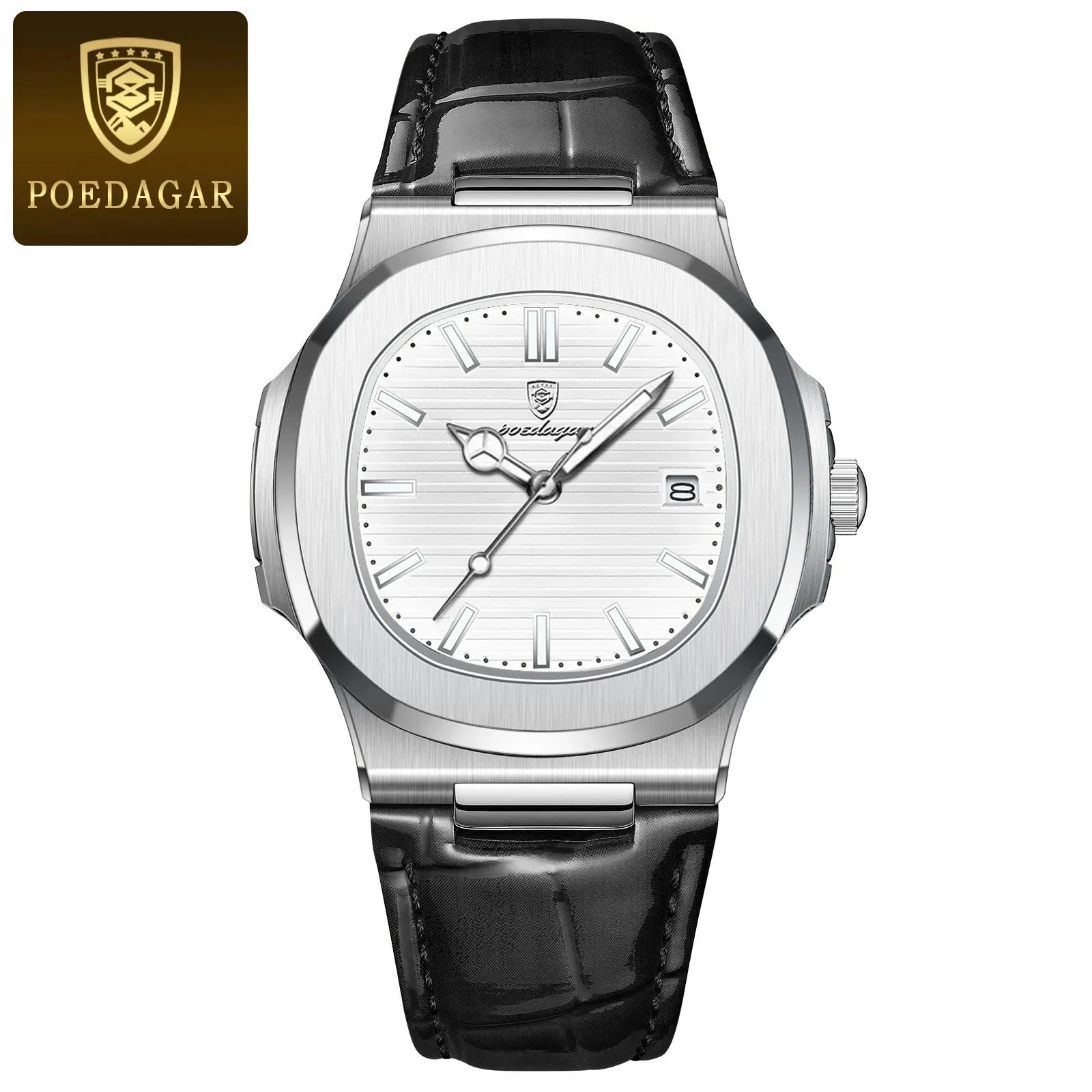 POEDAGAR Luxury Men's Waterproof Watch – Luminous, Leather Strap, Sporty & Casual