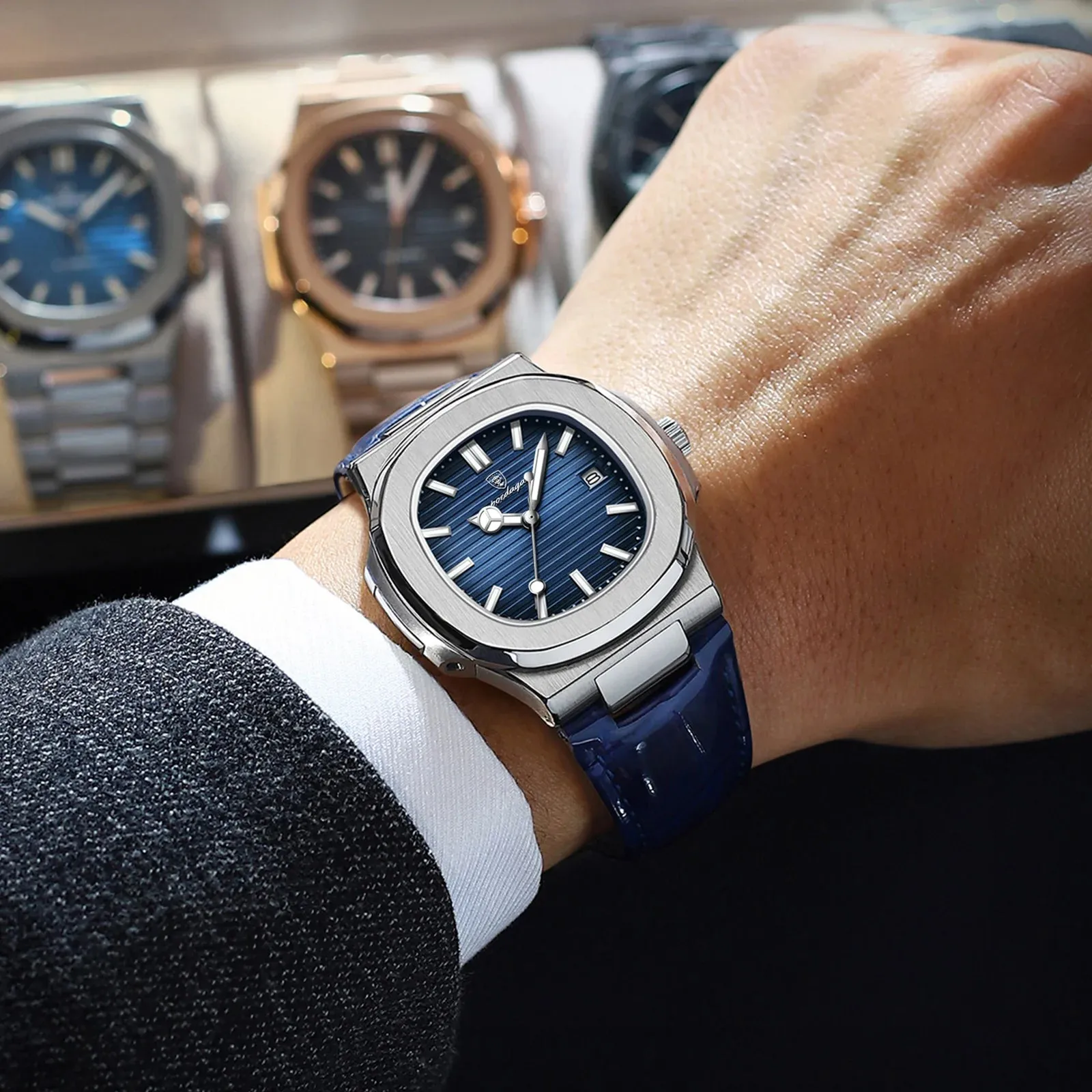 POEDAGAR Luxury Men's Waterproof Watch – Luminous, Leather Strap, Sporty & Casual