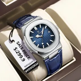 POEDAGAR Luxury Men's Waterproof Watch – Luminous, Leather Strap, Sporty & Casual