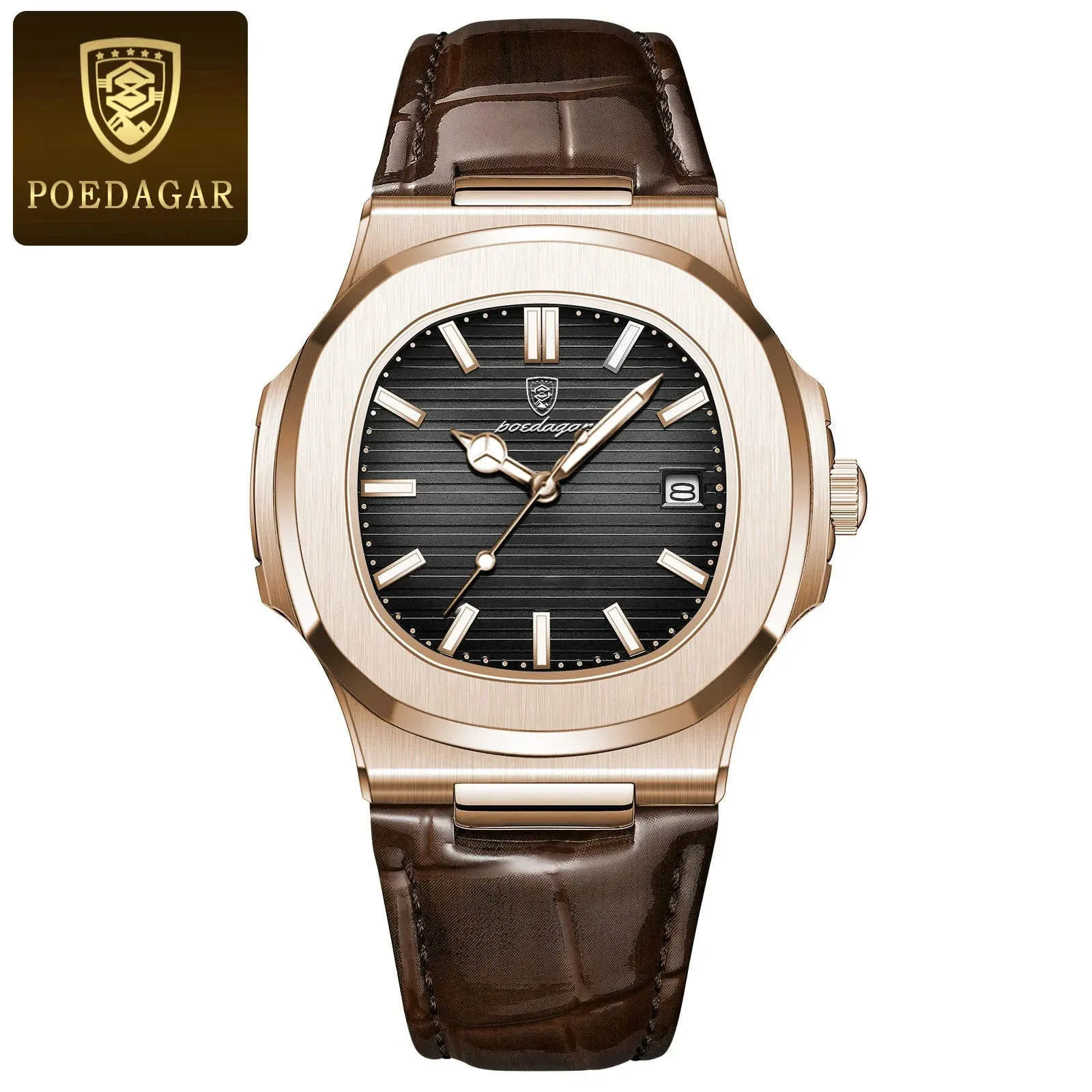POEDAGAR Luxury Men's Waterproof Watch – Luminous, Leather Strap, Sporty & Casual