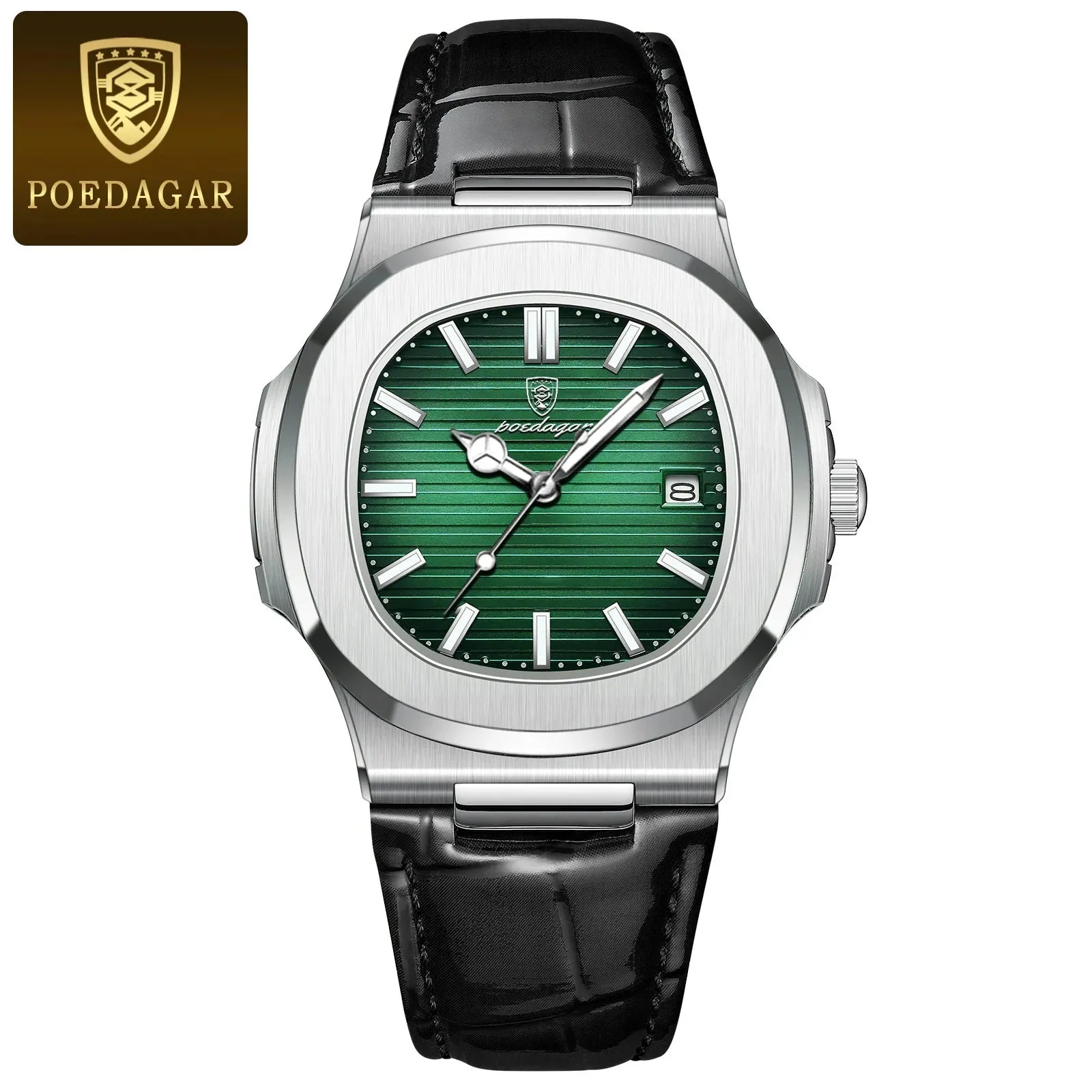 POEDAGAR Luxury Men's Waterproof Watch – Luminous, Leather Strap, Sporty & Casual