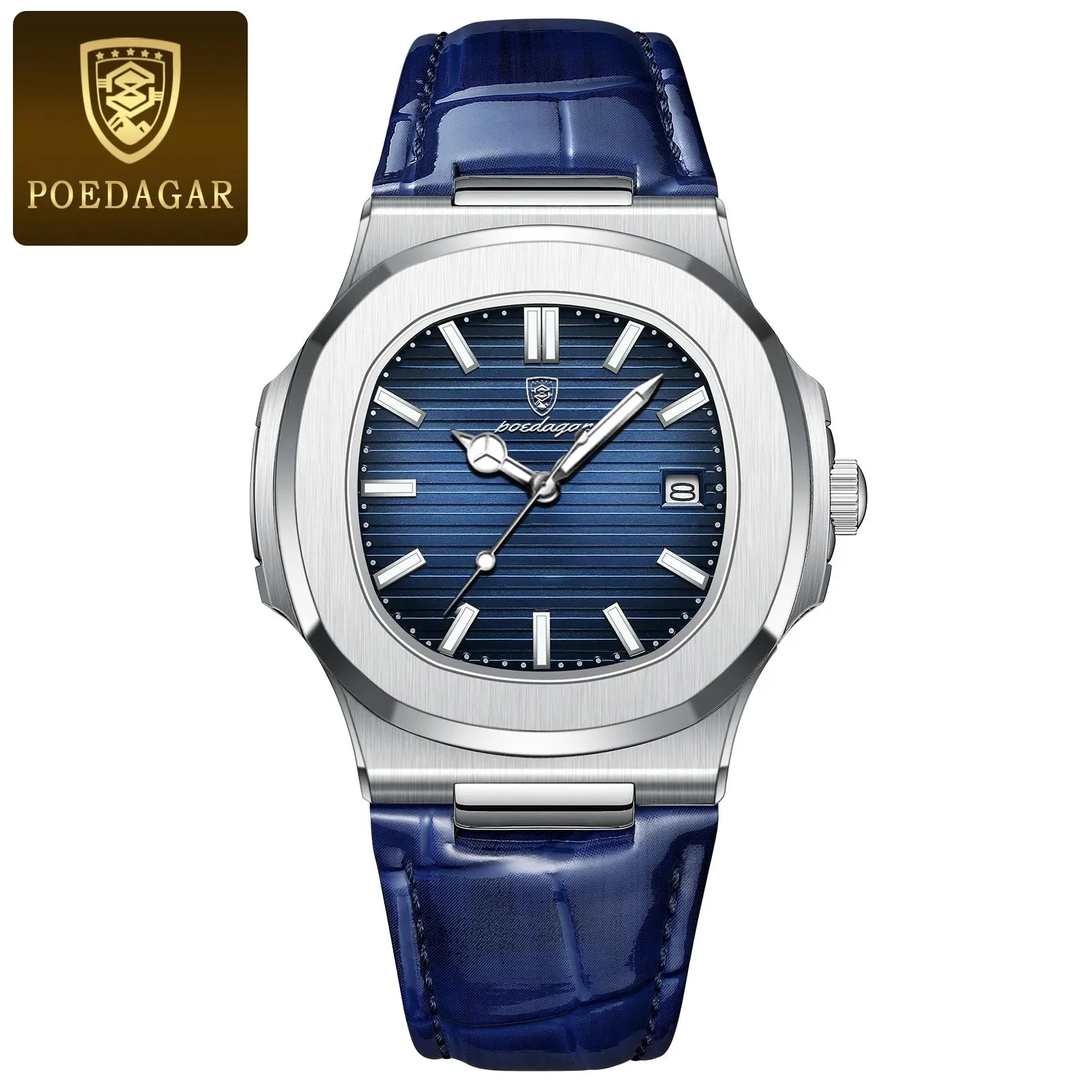 POEDAGAR Luxury Men's Waterproof Watch – Luminous, Leather Strap, Sporty & Casual