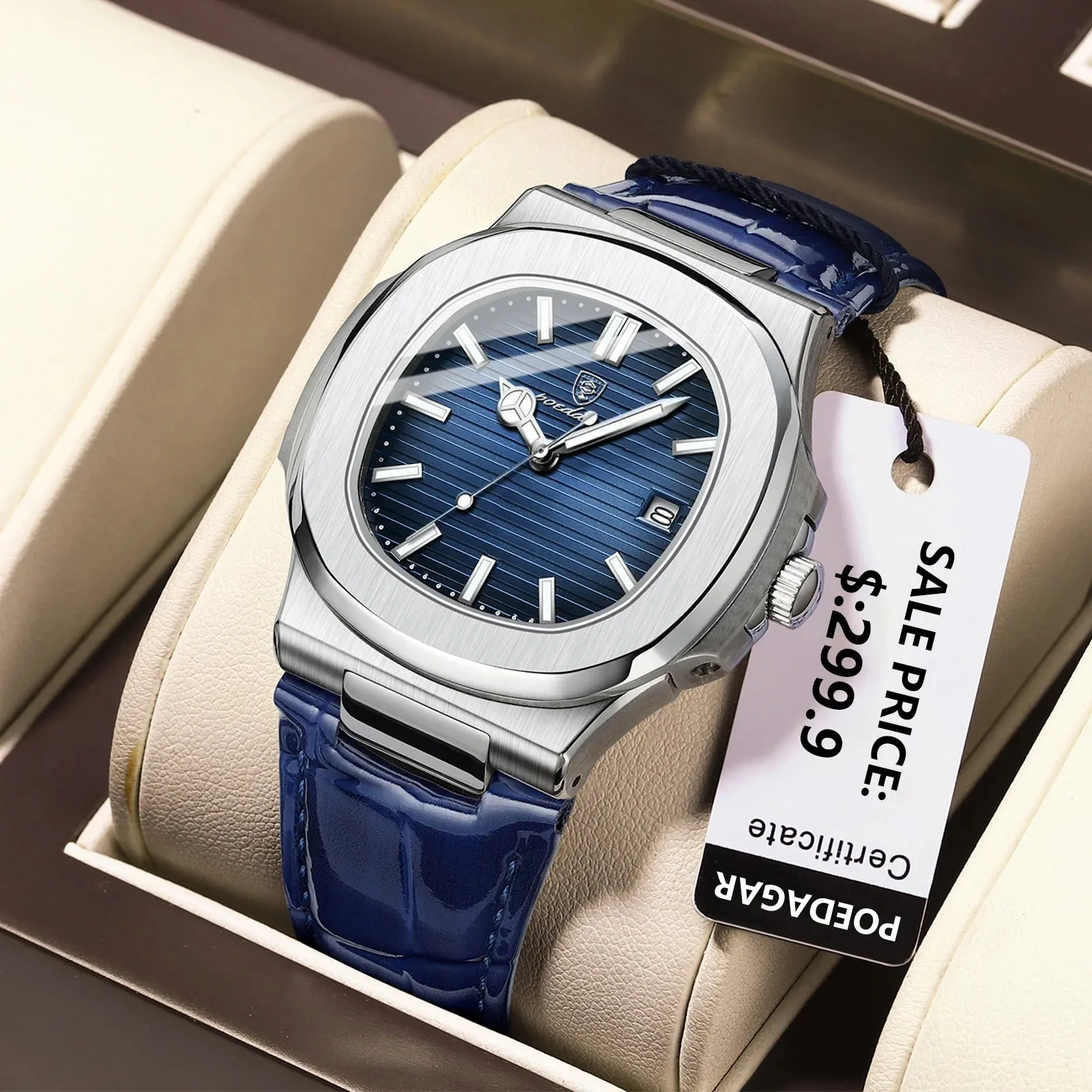 POEDAGAR Luxury Men's Waterproof Watch – Luminous, Leather Strap, Sporty & Casual
