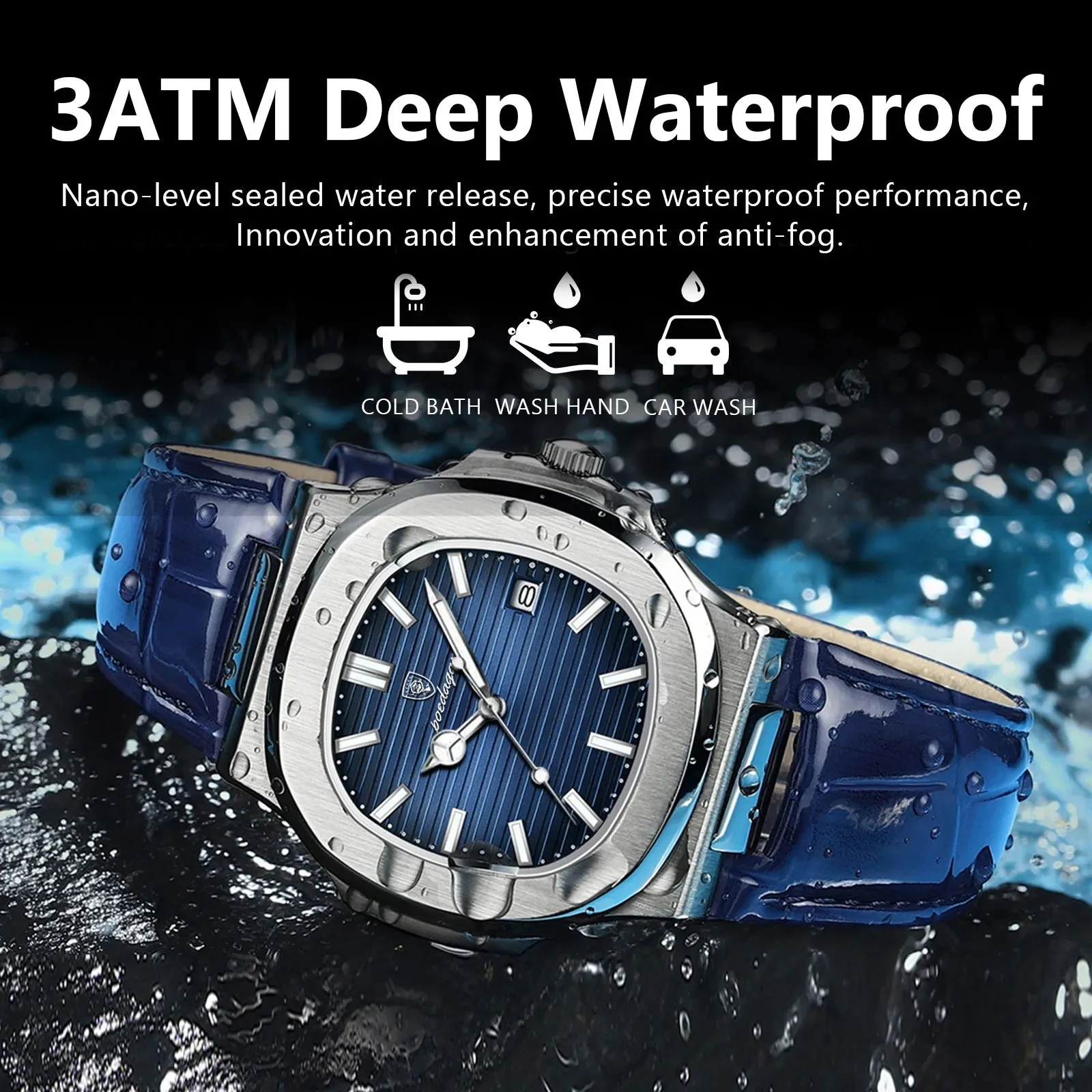 POEDAGAR Luxury Men's Waterproof Watch – Luminous, Leather Strap, Sporty & Casual