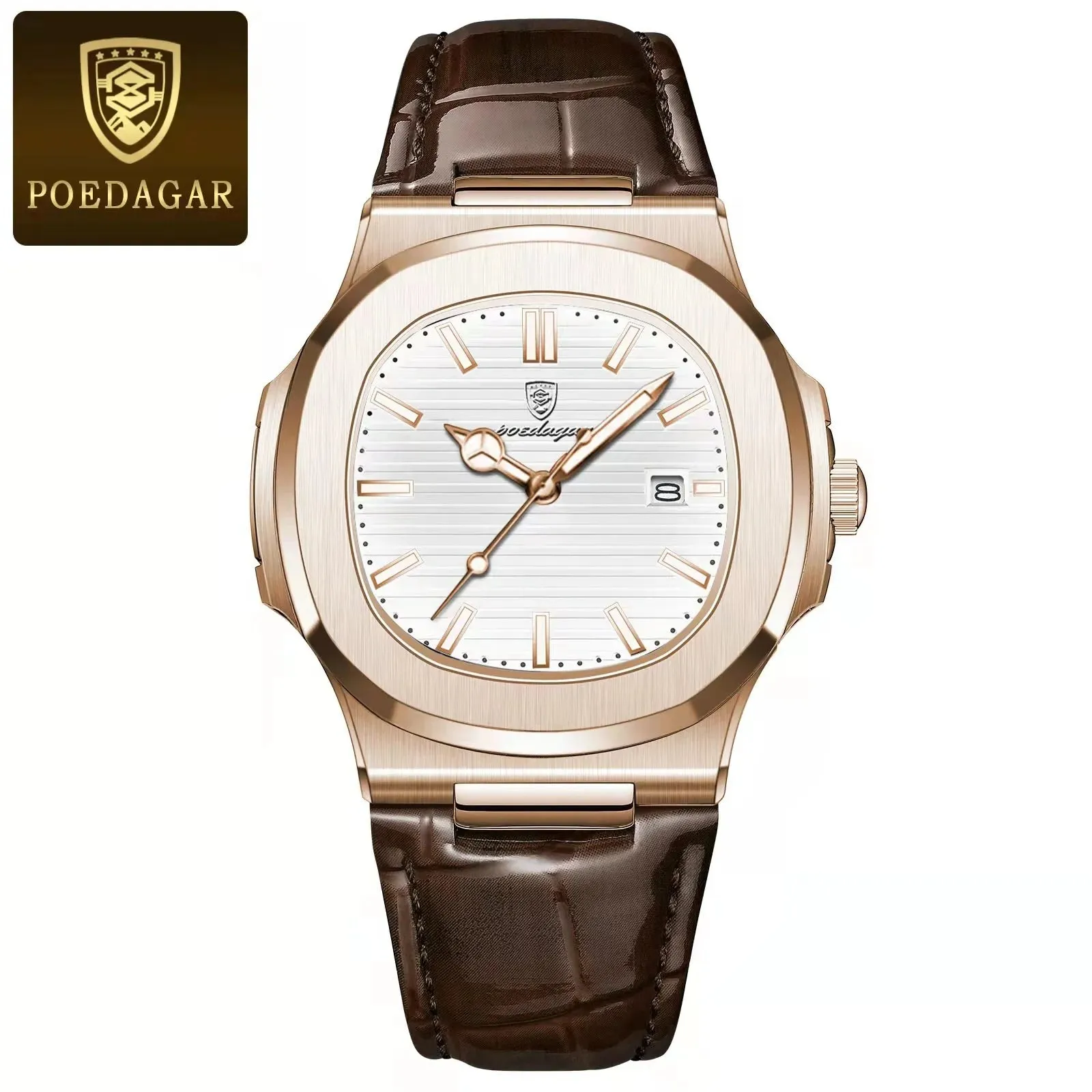 POEDAGAR Luxury Men's Waterproof Watch – Luminous, Leather Strap, Sporty & Casual