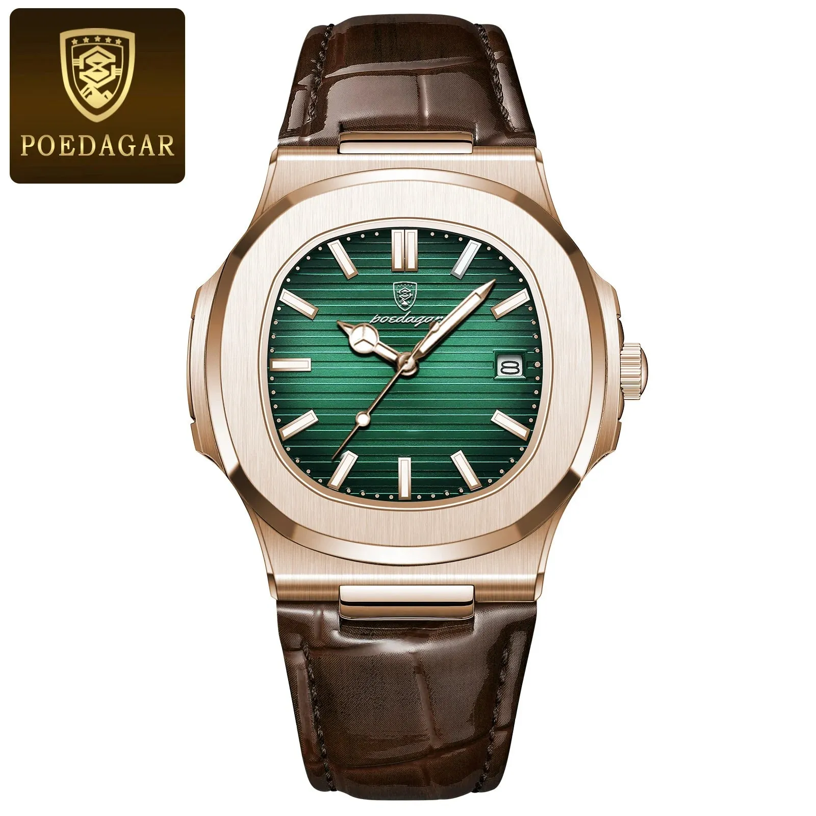 POEDAGAR Luxury Men's Waterproof Watch – Luminous, Leather Strap, Sporty & Casual