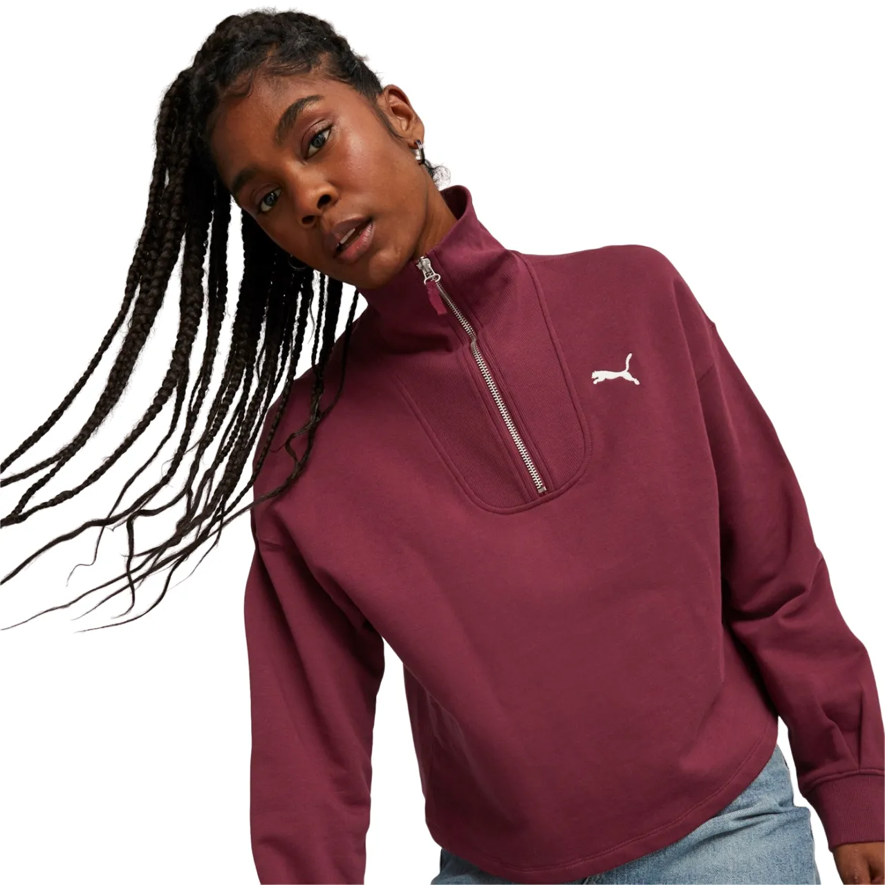 Puma felpa da donna con mezza zip Her High-Neck 676005-22 diaspro scuro