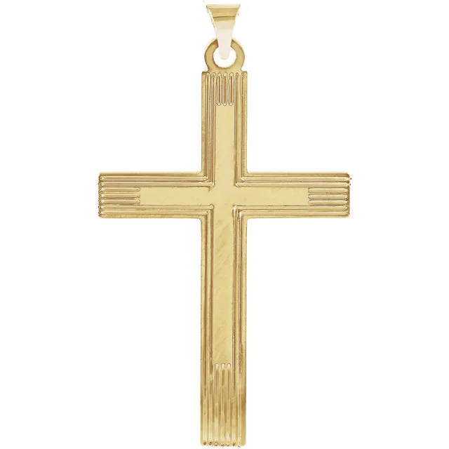 Radiant Straight Line Design Heavy Cross in Solid 14 Karat Yellow Gold