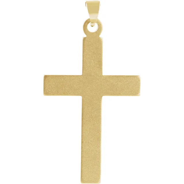 Radiant Straight Line Design Heavy Cross in Solid 14 Karat Yellow Gold