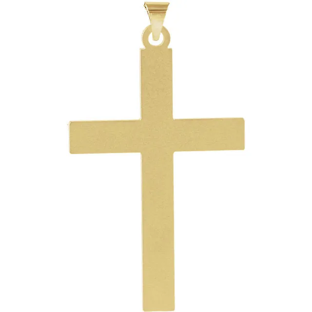 Radiant Straight Line Design Heavy Cross in Solid 14 Karat Yellow Gold