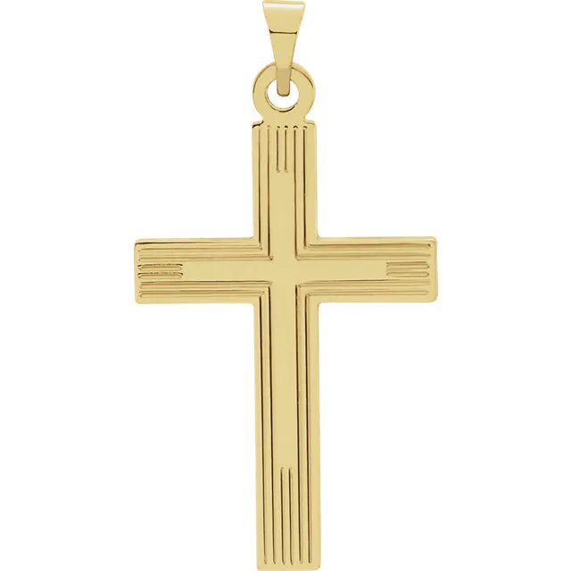 Radiant Straight Line Design Heavy Cross in Solid 14 Karat Yellow Gold