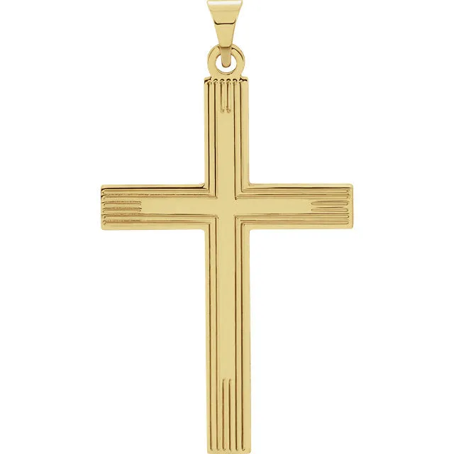 Radiant Straight Line Design Heavy Cross in Solid 14 Karat Yellow Gold