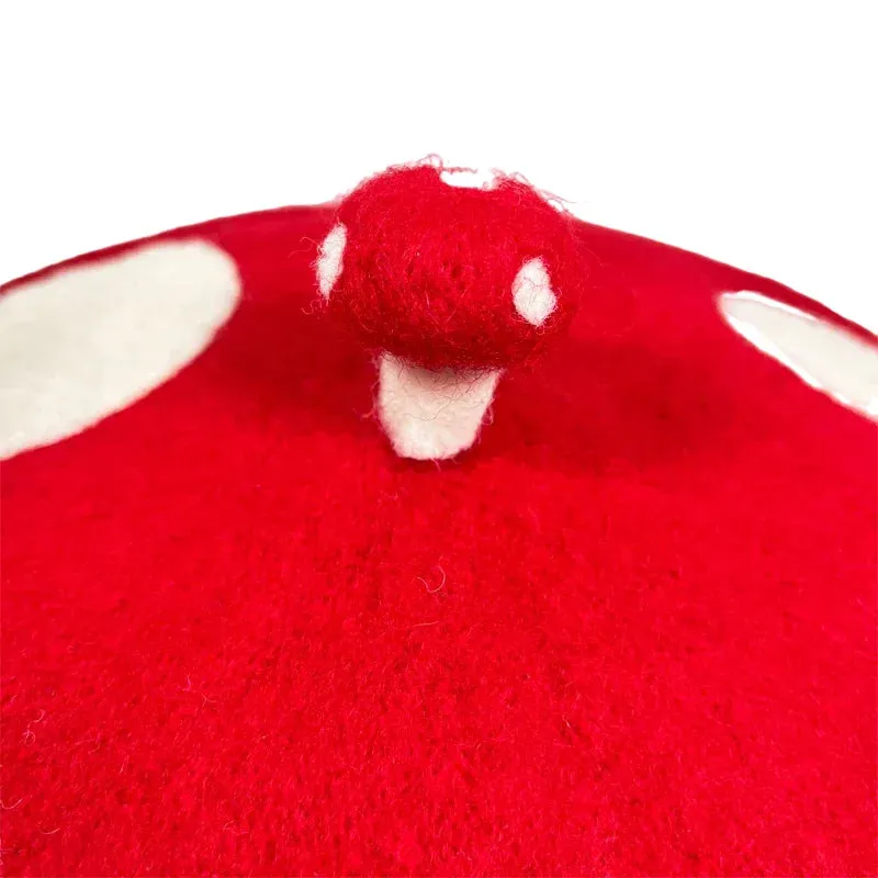 Red & White Mushroom Wool Beret