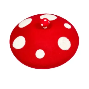 Red & White Mushroom Wool Beret