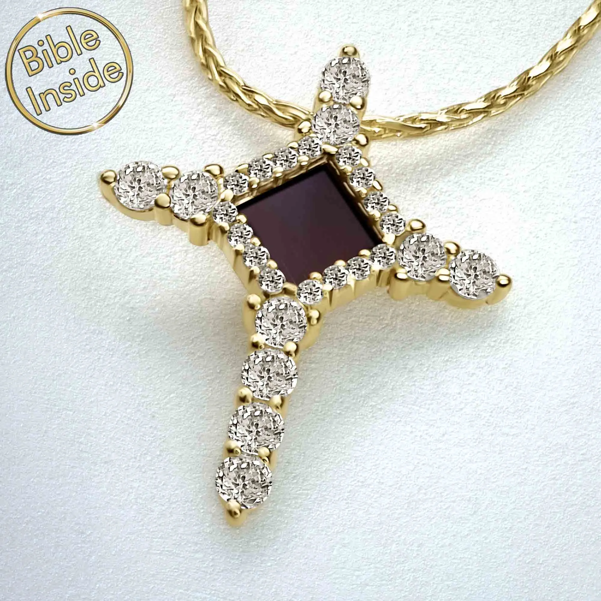 Religious Cross Necklace With Holy Bible - Mini Glimmer Cross Necklace