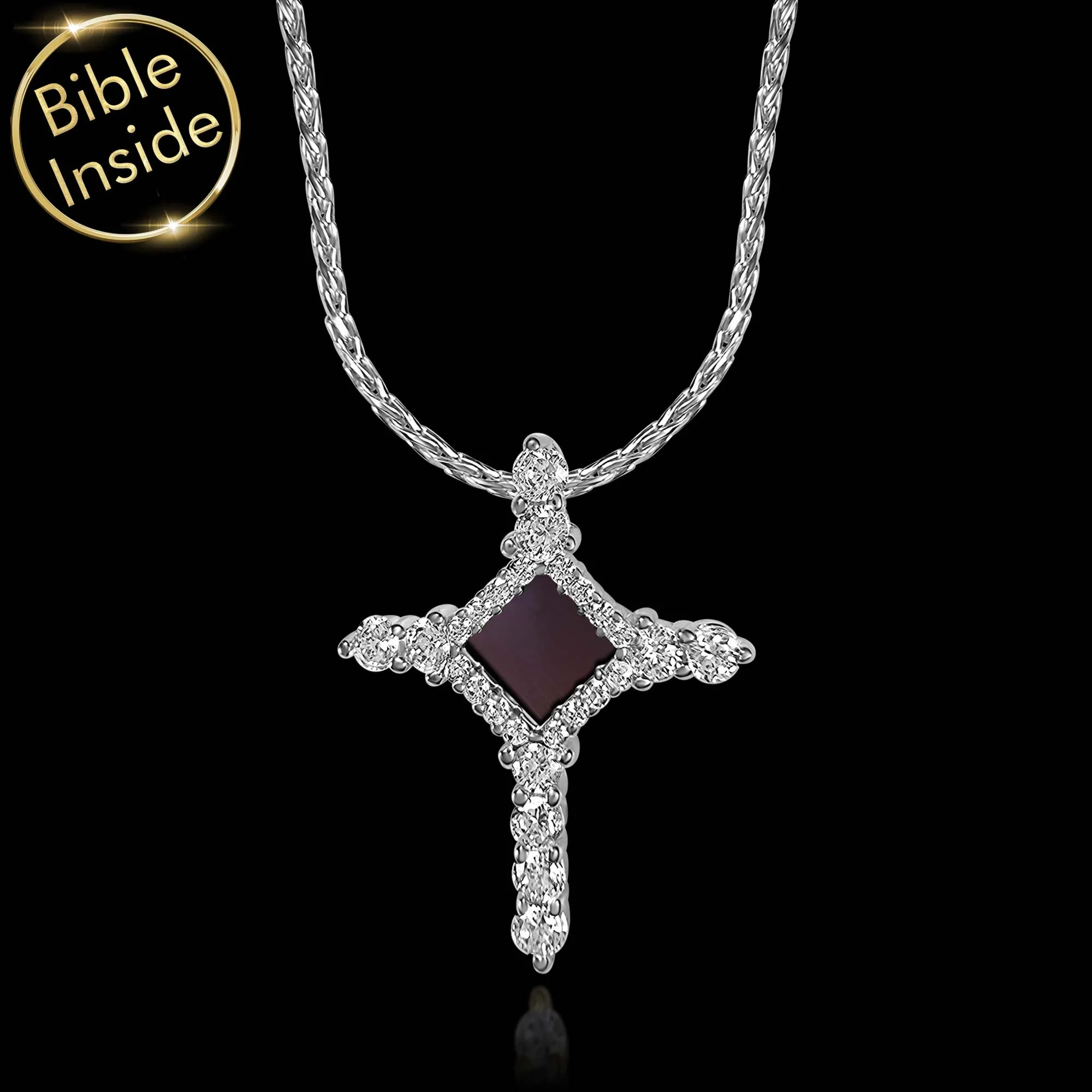 Religious Cross Necklace With Holy Bible - Mini Glimmer Cross Necklace