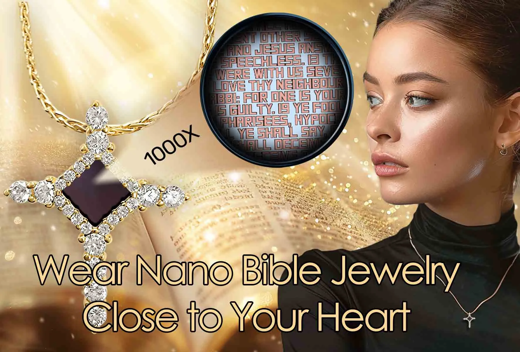 Religious Cross Necklace With Holy Bible - Mini Glimmer Cross Necklace