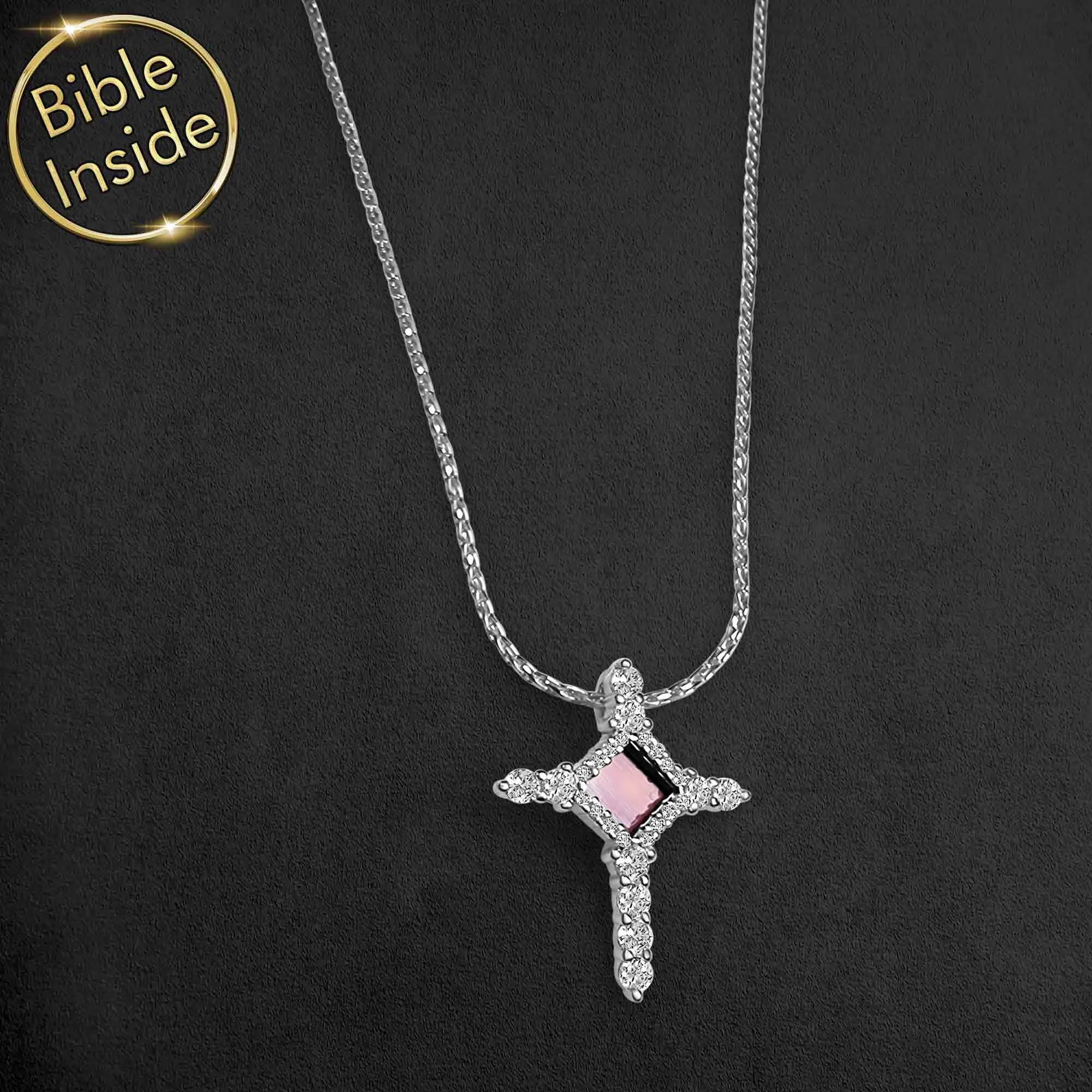 Religious Cross Necklace With Holy Bible - Mini Glimmer Cross Necklace