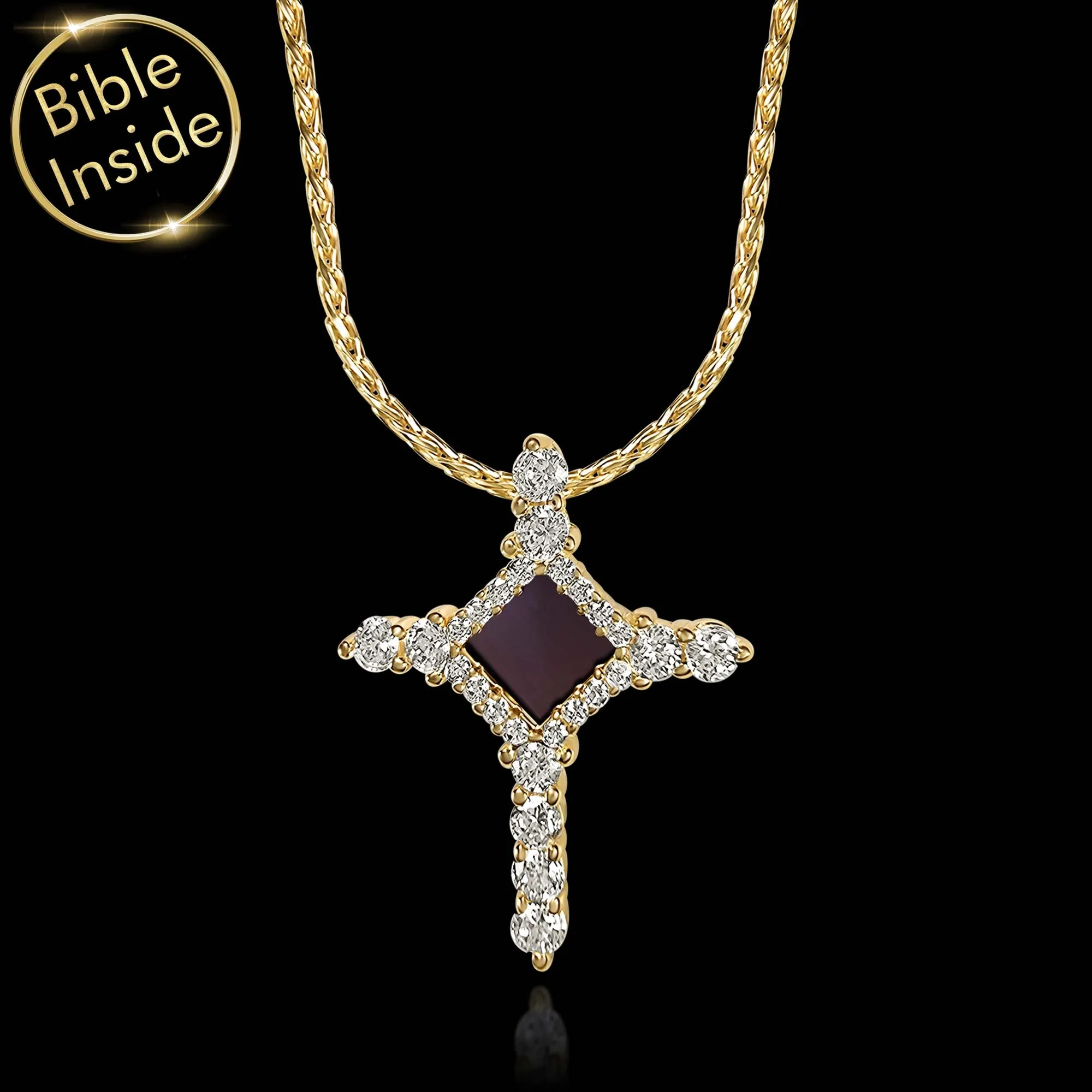 Religious Cross Necklace With Holy Bible - Mini Glimmer Cross Necklace