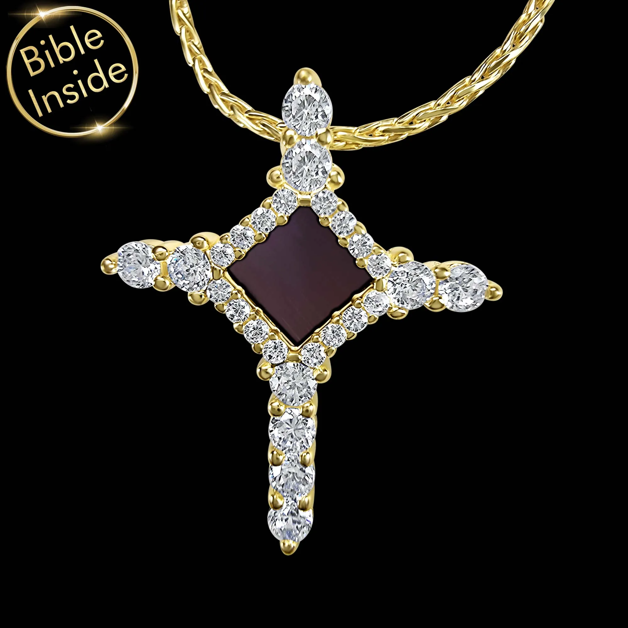 Religious Cross Necklace With Holy Bible - Mini Glimmer Cross Necklace