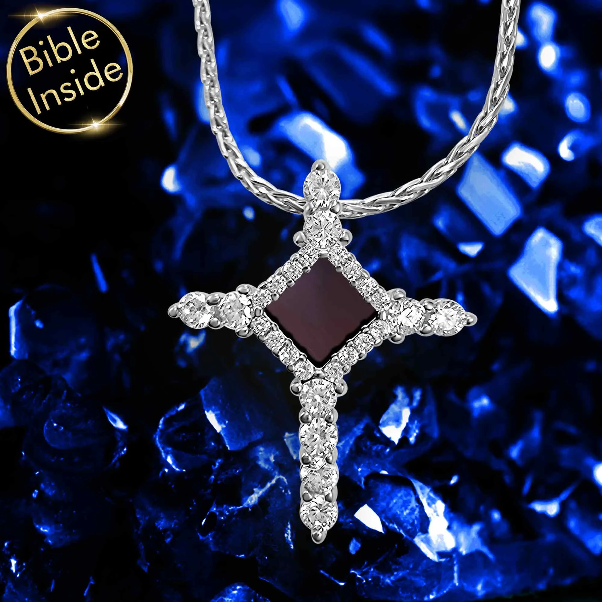Religious Cross Necklace With Holy Bible - Mini Glimmer Cross Necklace