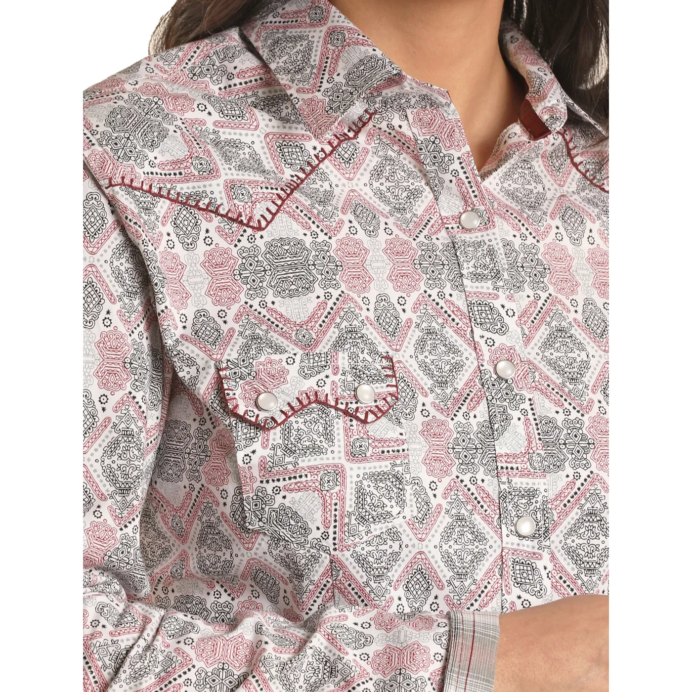 Rock & Roll Cowgirl® Ladies Burgundy Geo Print Shirt RSWSOSR0NP-62