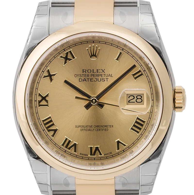 Rolex DateJust 36mm Yellow Gold and Steel Champagne/Roman 116203