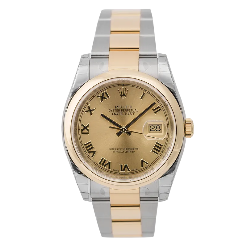 Rolex DateJust 36mm Yellow Gold and Steel Champagne/Roman 116203