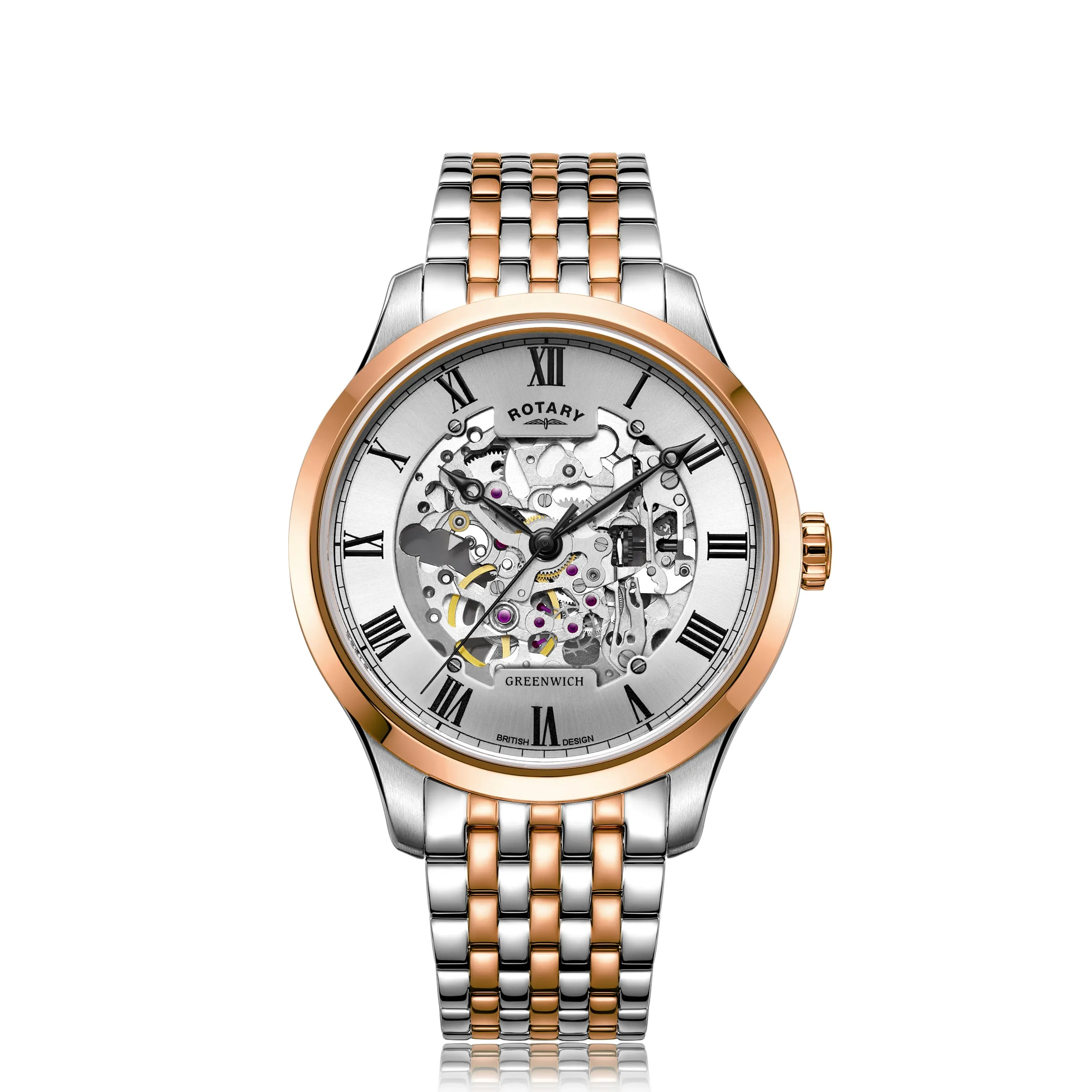 Rotary 42mm Tow-Tone Greenwich Skeleton Automatic Watch