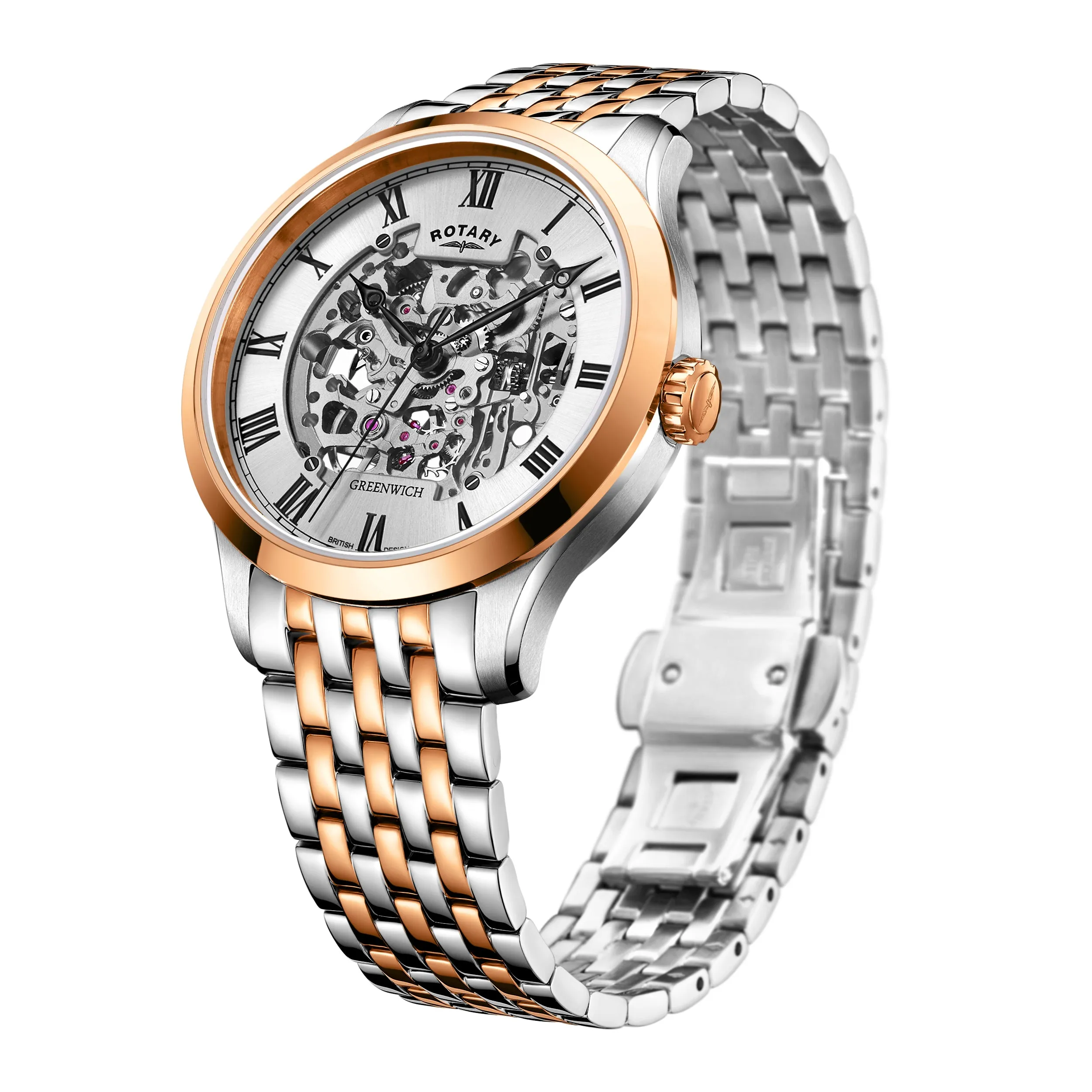 Rotary 42mm Tow-Tone Greenwich Skeleton Automatic Watch