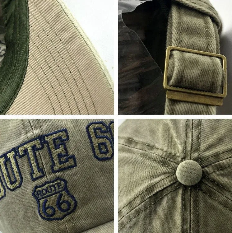 'Route 66' Vintage Style Washed Cap