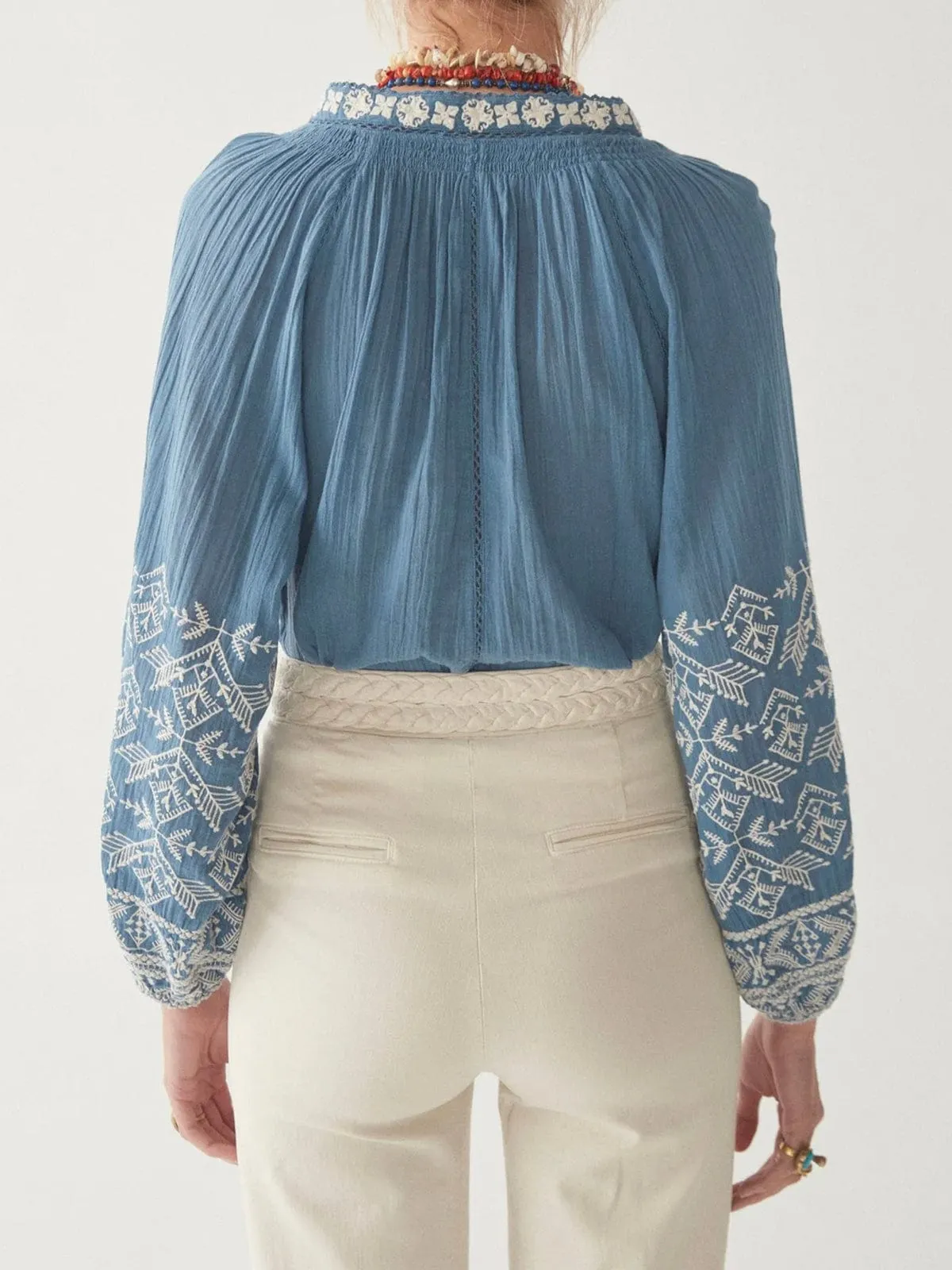Sandrine Embroidered Blouse - Blue