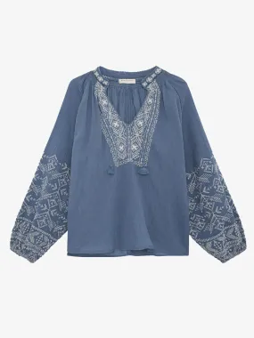 Sandrine Embroidered Blouse - Blue