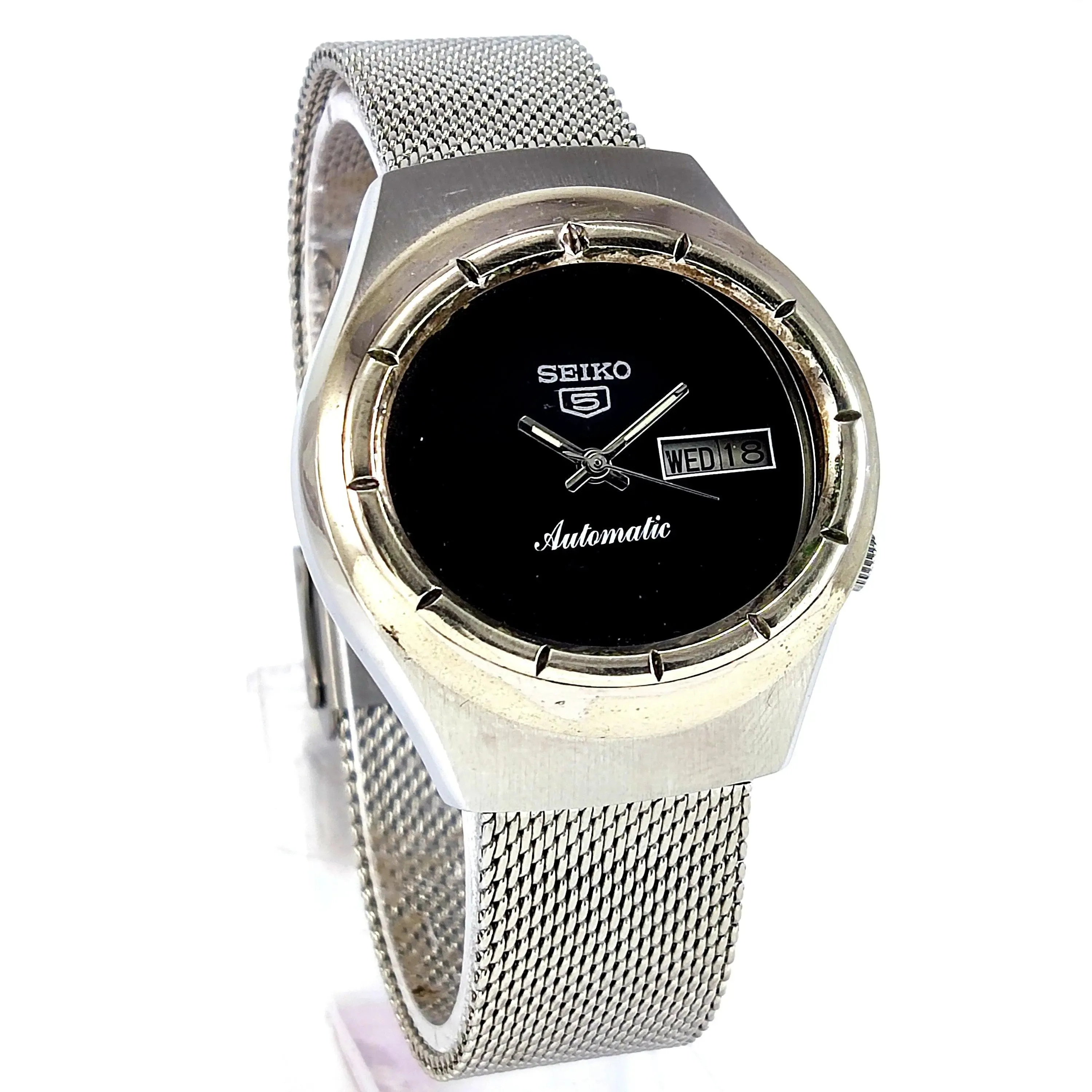 Seiko 5 Automatic-7019A Analog 21 Jewels Day Date Black Dial Men's Wrist Mechanical Watch