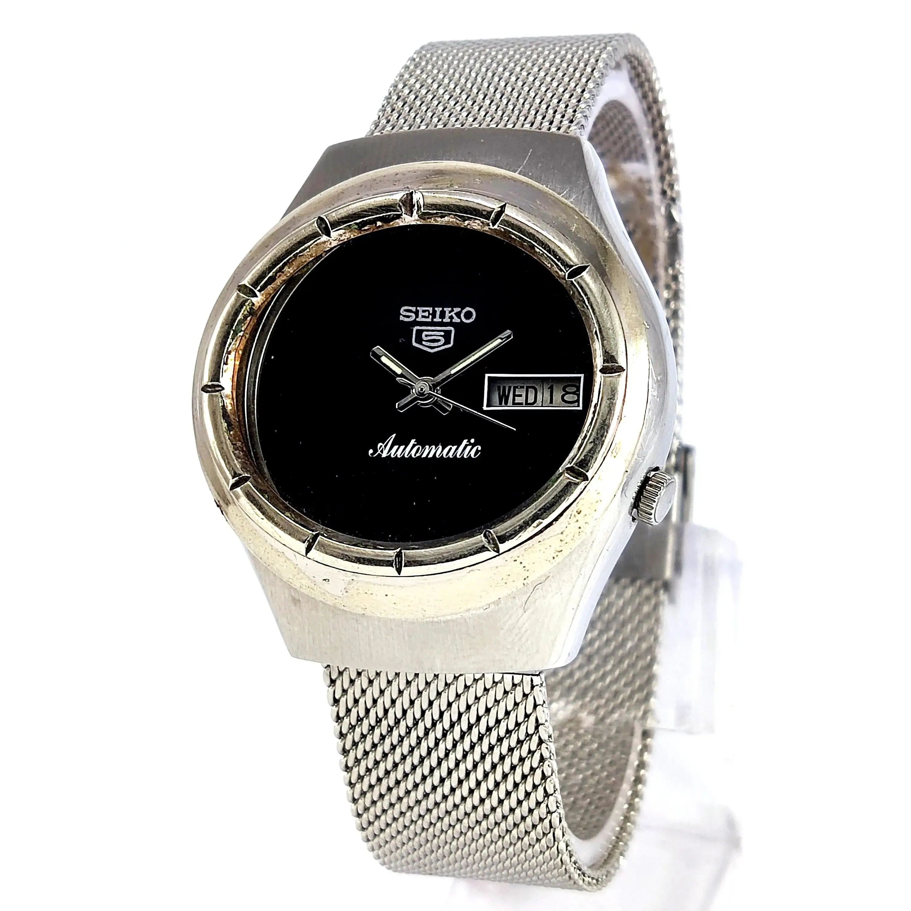 Seiko 5 Automatic-7019A Analog 21 Jewels Day Date Black Dial Men's Wrist Mechanical Watch