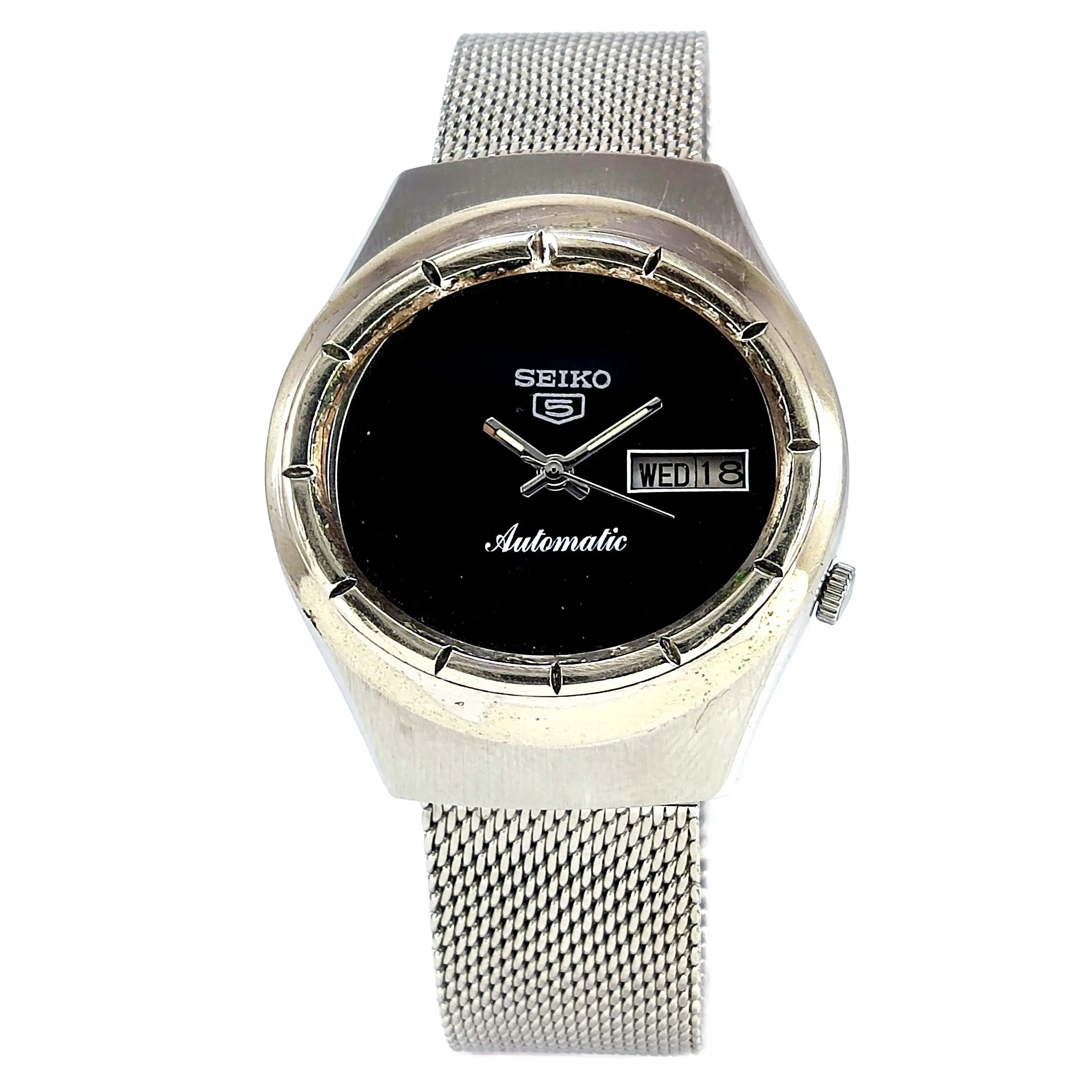 Seiko 5 Automatic-7019A Analog 21 Jewels Day Date Black Dial Men's Wrist Mechanical Watch