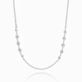 Silver Cable Chain Basic Necklace With CZ Beads 17.7in Adjustable
