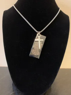 SS Cross Necklace with Our Father Pendant, 28" Chain